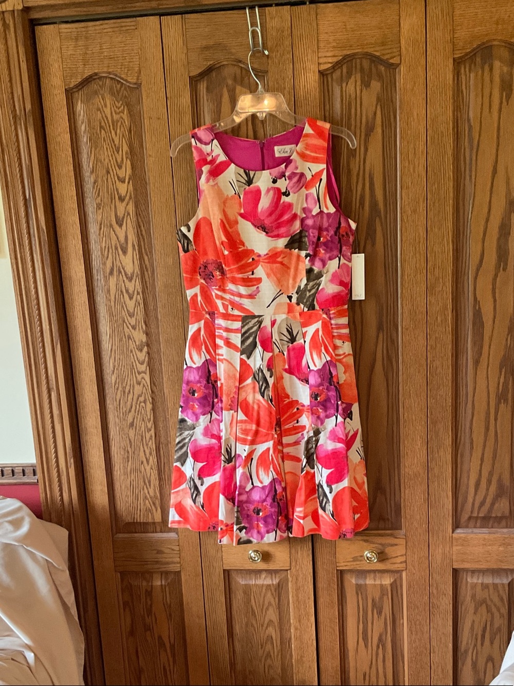 Eliza J Coral, Pink & Purple Floral Midi Dress